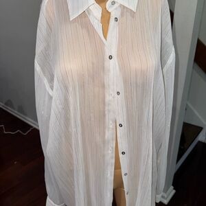 Zara White Sheer Men's Button Down Shirt